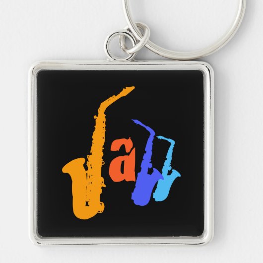 Kleuren van Jazz Sax Illustration Square Sleutelha Sleutelhanger (Voorkant)