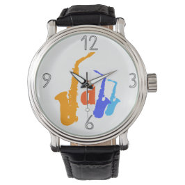 Kleuren van Jazz Sax Illustration Watch 1 Horloge