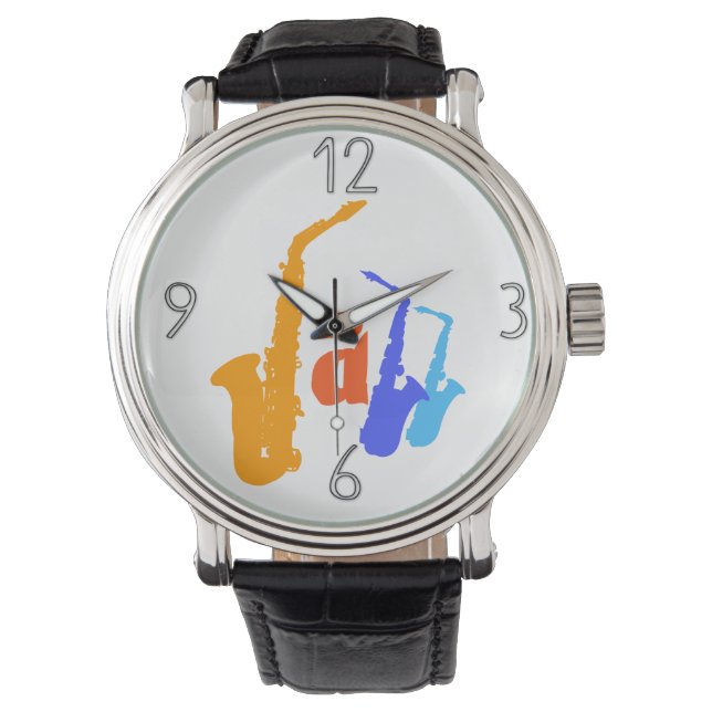 Kleuren van Jazz Sax Illustration Watch 1 Horloge (Voorkant)