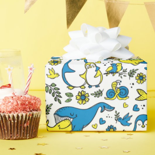 Kleuren van Oekraine Kinder Blauw Geel Dier Moeder Cadeaupapier (Verjaardagsfeest)