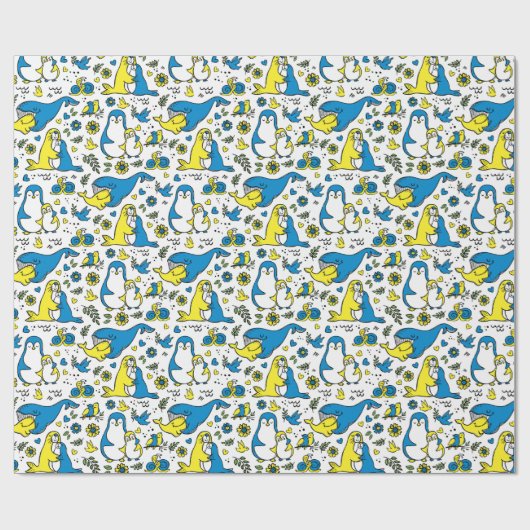 Kleuren van Oekraine Kinder Blauw Geel Dier Moeder Cadeaupapier (Vlak)