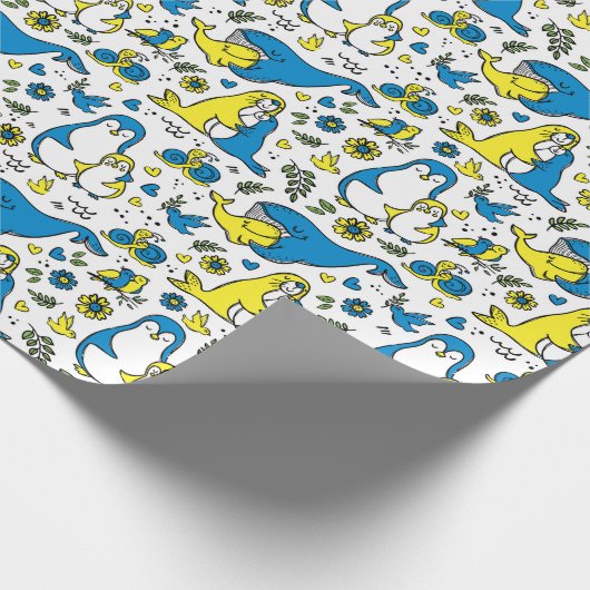 Kleuren van Oekraine Kinder Blauw Geel Dier Moeder Cadeaupapier (Hoek)