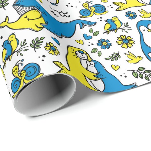 Kleuren van Oekraine Kinder Blauw Geel Dier Moeder Cadeaupapier (Rol Hoek)