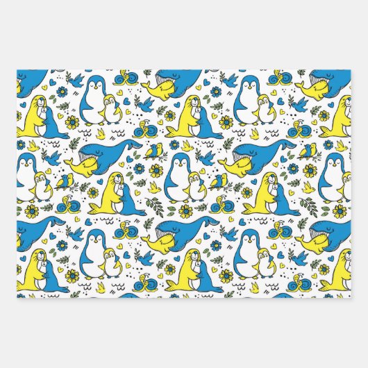 Kleuren van Oekraine Kinder Blauw Geel Dier Moeder Inpakpapier Vel (Voorkant 2)