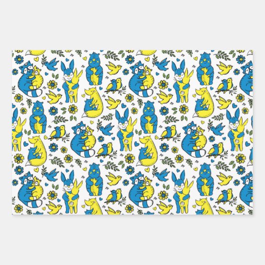 Kleuren van Oekraine Kinder Blauw Geel Dier Moeder Inpakpapier Vel (Voorkant)