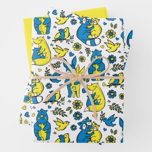 Kleuren van Oekraïne Kinder Blauw Geel Wit Inpakpapier Vel (In situ)