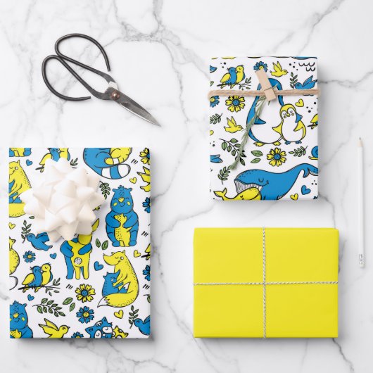 Kleuren van Oekraïne Kinder Blauw Geel Wit Inpakpapier Vel (Voorkant)