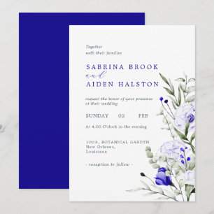 Kleuren van Royal Blue Ivory Floral Wedding Kaart