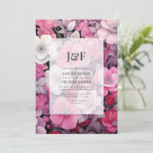 Kleuren van roze en grijze bloemen bruiloft monogr kaart (Staand voorkant)