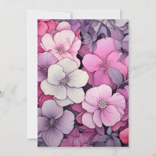 Kleuren van roze en grijze bloemen bruiloft monogr kaart (Achterkant)