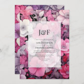 Kleuren van roze en grijze bloemen bruiloft monogr kaart (Voorkant / Achterkant)