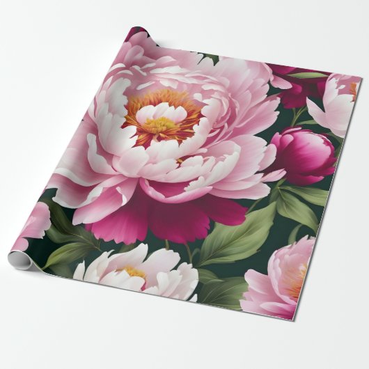 Kleuren van roze pioenen cadeaupapier (Uitgerold)