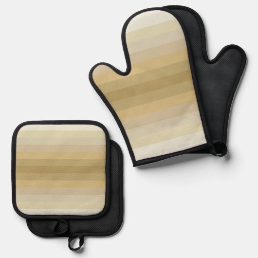 Kleuren van Tan Striped Pattern Art Ovenwant & Pannenlap Set (Voorkant / Achterkant)