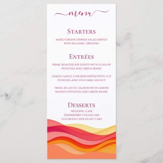Kleuren van zonsondergang Golven Bruiloft Diner en Menu (Voorkant)