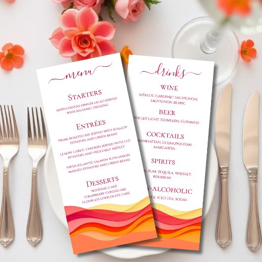 Kleuren van zonsondergang Golven Bruiloft Diner en Menu