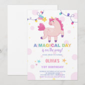 Kleuren Verlichting Unicorn Verjaardag Uitnodiging (Voorkant / Achterkant)