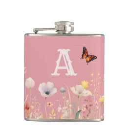  kleuren Waterverf Wildflowers en Monogram Heupfles