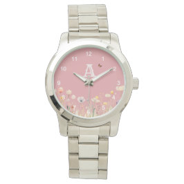  kleuren Waterverf Wildflowers en Monogram Horloge