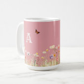  kleuren Waterverf Wildflowers en Monogram Koffiemok (Voorkant links)
