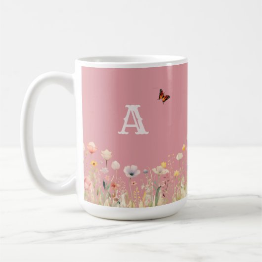  kleuren Waterverf Wildflowers en Monogram Koffiemok (Links)