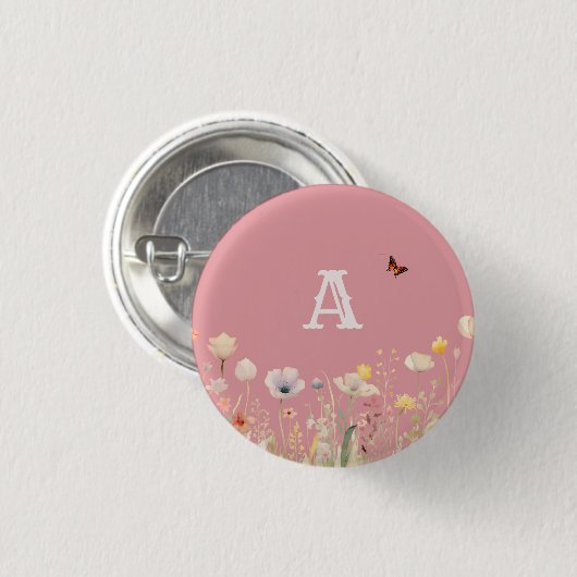  kleuren Waterverf Wildflowers en Monogram Ronde Button 3,2 Cm (Voorkant /achterkant)