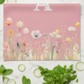 kleuren Waterverf Wildflowers en Monogram Theedoek (Gevouwen)