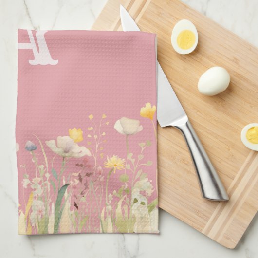  kleuren Waterverf Wildflowers en Monogram Theedoek (Quarter Fold)