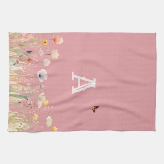  kleuren Waterverf Wildflowers en Monogram Theedoek (Horizontaal)