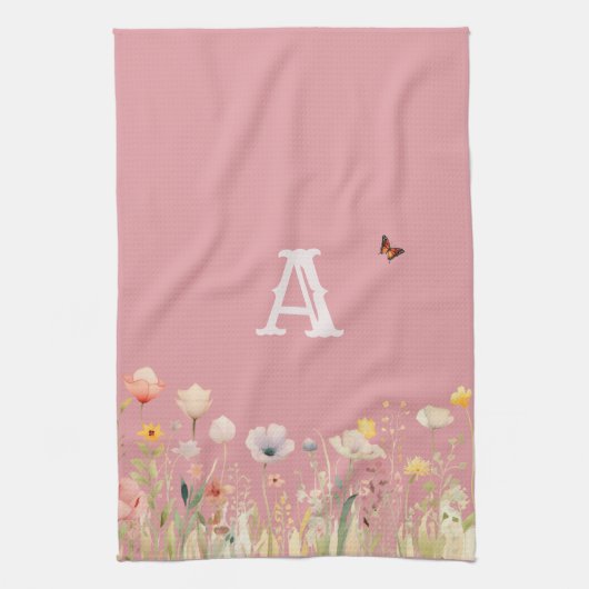 kleuren Waterverf Wildflowers en Monogram Theedoek (Verticaal)