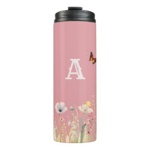  kleuren Waterverf Wildflowers en Monogram Thermosbeker