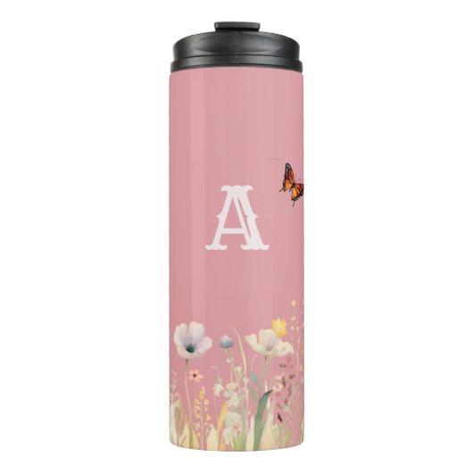  kleuren Waterverf Wildflowers en Monogram Thermosbeker (Voorkant)
