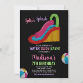 Kleuren Zwart Roze Water Slide Verjaardagsuitnodig Kaart (Voorkant)