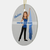 Kleurenbeschermer bruin haar in blauw en zwart keramisch ornament (Links)