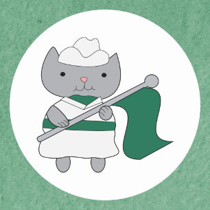 Kleurenbeschermer Kat Groen en Wit Ronde Sticker