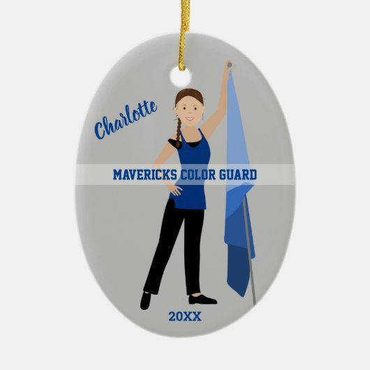 Kleurenbeschermster Bruin Haarhaar Braid in blauw Keramisch Ornament (Voorkant)