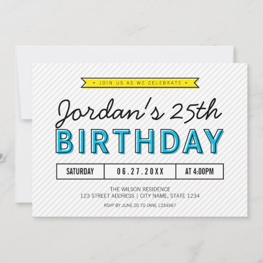 Kleurenblauw en geel Elke leeftijd Moderne verjaar Kaart (Voorkant)