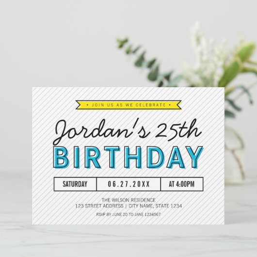 Kleurenblauw en geel Elke leeftijd Moderne verjaar Kaart (Staand voorkant)