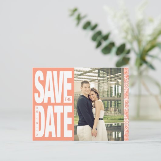 Kleurenblok - Aangepaste datum opslaan - Koraal Aankondigingskaart (Staand voorkant)