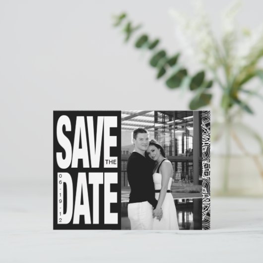 Kleurenblok - Aangepaste datum opslaan - Zwart & W Aankondigingskaart (Staand voorkant)