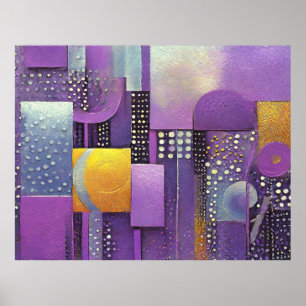 Kleurenblok Abstract Violet en Gouden ID1043 Poster