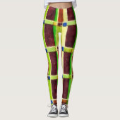 Kleurenblok Abstracte Art Groen Bruin Leggings (Voorkant)