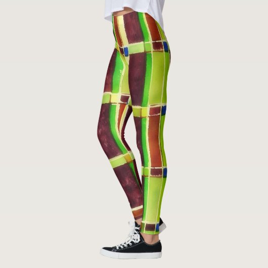 Kleurenblok Abstracte Art Groen Bruin Leggings (Links)