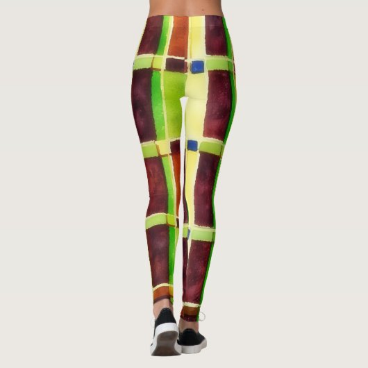 Kleurenblok Abstracte Art Groen Bruin Leggings (Achterkant)