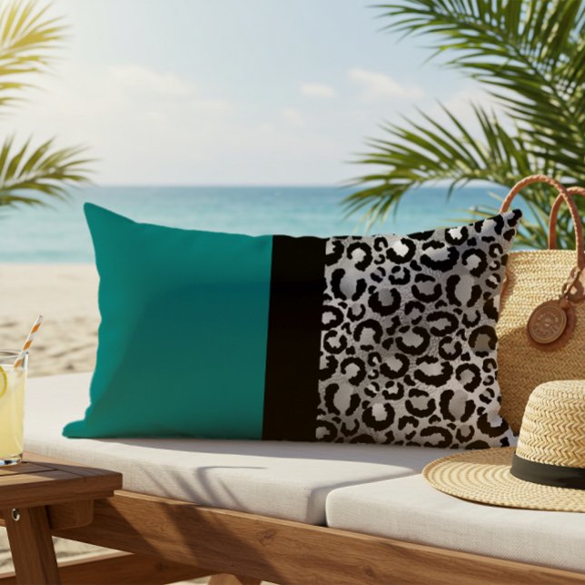 Kleurenblok — Blauwgroen Silver Black afdrukken Buitenkussen (Creator heeft geüpload)