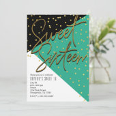 Kleurenblok Blauwgroen Zwart Goud Sweet 16 Uitnodi Kaart (Staand voorkant)