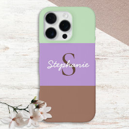 Kleurenblok Chic Taupe Lila Groen Monogrammed iPhone 16 Pro Hoesje