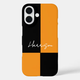 Kleurenblok Geel Zwart Modern Gepersonaliseerd iPhone 16 Hoesje