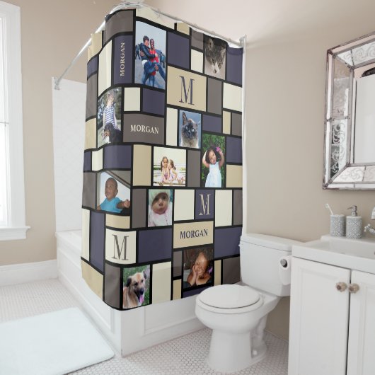 Kleurenblok Kustkalm 10 Fotografisch monogram Douchegordijn (In situ)