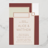 kleurenblok midden eeuw moderne bruiloft folie uitnodiging (Voorkant)