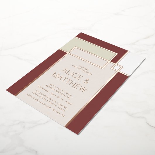 kleurenblok midden eeuw moderne bruiloft folie uitnodiging (Gedraaid)
